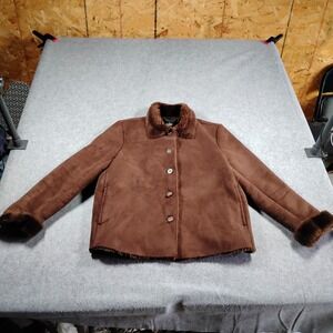 COACO New York Womens Brown Faux Suede Shearling Fur Trim Jacket Size M